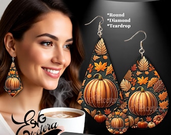 Earring Sublimation PNG | Pumpkin Leaves Fall | Autumn Earrings Design | Digital Download