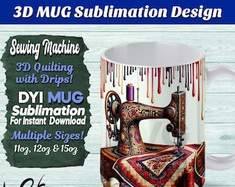 3D Mug Wrap Sublimation Design, Red Purple Theme, Sewing Machine Mug Sublimation Template, 11oz, 12oz, 15oz Mug Design, Digital Download