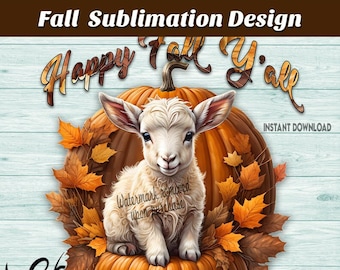 Fall Sublimation Design, Fall Lamb & Pumpkins Sublimation, Colorful Fall Digital Design, Sublimation PNG, Colorful Fall Pumpkins Design