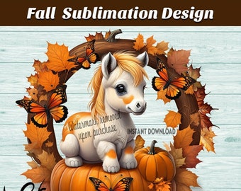 Fall Sublimation Design, Fall Pony & Pumpkins Sublimation, Colorful Fall Digital Design, Sublimation PNG, Colorful Fall Pumpkins Design