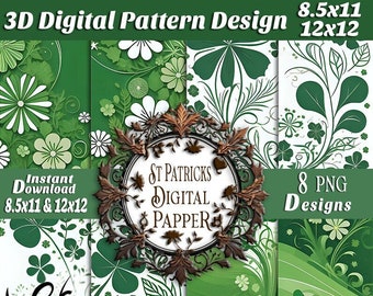 St Patrick's Day Digital Papers, Luck Clover Wallpaper, Junk Journal, Scrapbooking, Card Making, Printable 8.5x11 and 12x12