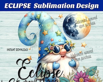 Eclipse Gnome Sublimation Design, Eclipse 2024 Gnome T-shirt Sublimation, Cute Gnome Digital Design, Eclipse 2024 Gnome Clipart Sublimation