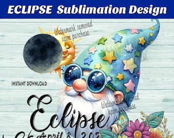 Eclipse Gnome Sublimation Design, Eclipse 2024 Gnome T-shirt Sublimation, Cute Gnome Digital Design, Eclipse 2024 Gnome Clipart Sublimation