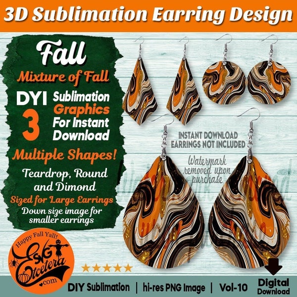 Earring Sublimation Design Bundle, Beautiful Fall Mixture Earrings, Teardrop Earring, Round Earring, Diamond Earring Design Bundle