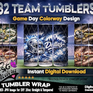 Football Tumbler Wrap | 32 Team Game Day Design (Digital Download)