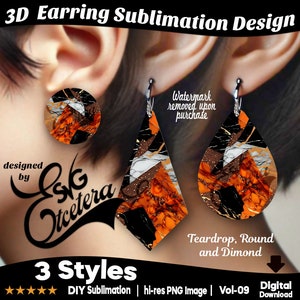 Orecchini autunnali con design a sublimazione, orecchini a goccia 3D con sublimazione, orecchini eleganti in 3 stili di sublimazione, taglio a goccia, rotondo e a diamante.