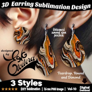 Orecchini autunnali con design a sublimazione, orecchini a goccia 3D con sublimazione, orecchini eleganti in 3 stili di sublimazione, taglio a goccia, rotondo e a diamante.