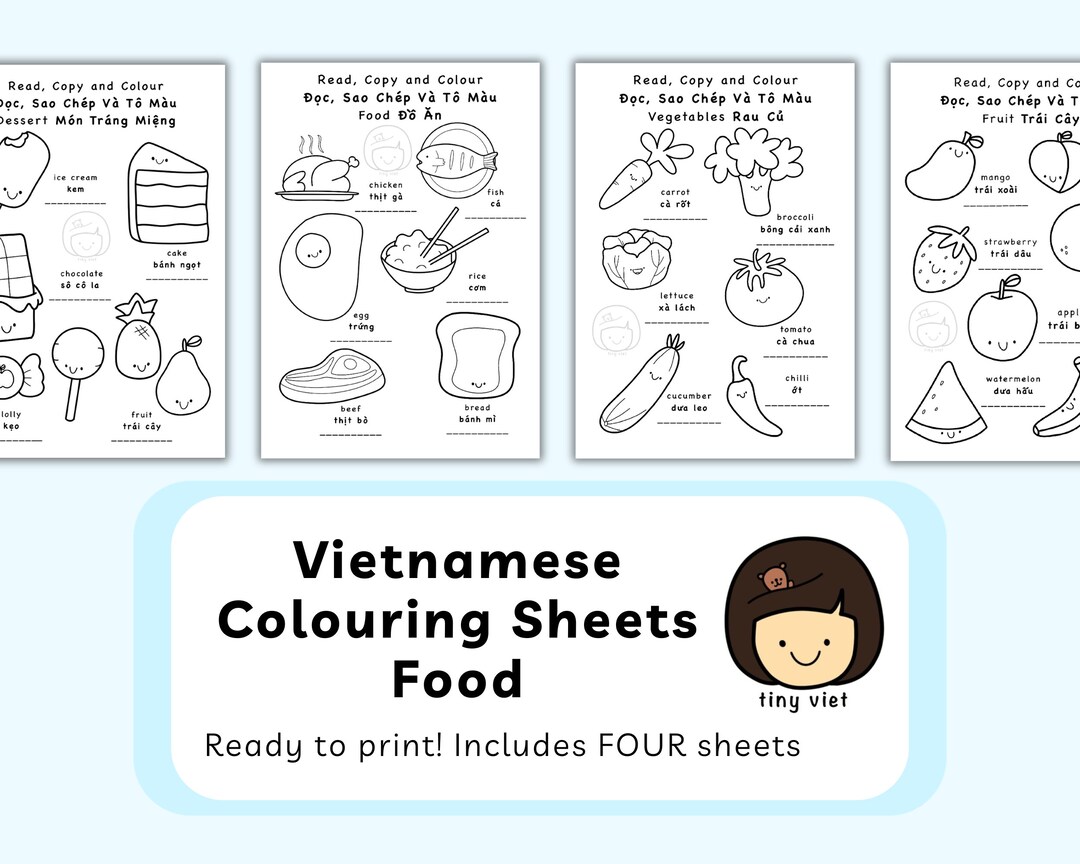Four Vietnamese Colouring Sheets of Food Coloring Sheets - Etsy