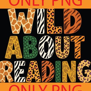 Vild om läsning PNG, rolig lärardesign, djurriket (digital nedladdning)