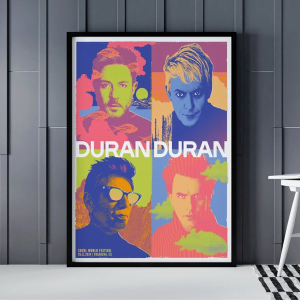 Duran Duran Poster - Duran Duran Cruel World Festival Poster - Duran Duran 2024 Tour Posters - Duran Duran Pasadena CA Poster