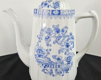 Teiera vintage in porcellana blu e bianca Transferware - Caffettiera - Non marcata Tupack/Seltmann - Anni '50/'60