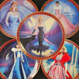 Barbie - High Fashion Barbie Series 8 1/8&quot; Limited Edition (5) Collector Plates by Susie Morton - 1990 - Danbury Mint - All numbered G 3,903