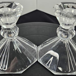 Vintage Crystal Taper Candlesticks - 24%+ Lead Crystal - Clear Glass Reverible Candle Holders