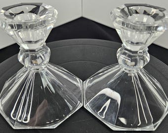 Vintage Crystal Taper Candlesticks - 24%+ Lead Crystal - Clear Glass Reverible Candle Holders
