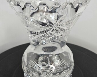 ヴィンテージクリスタル3本足花瓶 - エッチング加工された花と葉 - 花