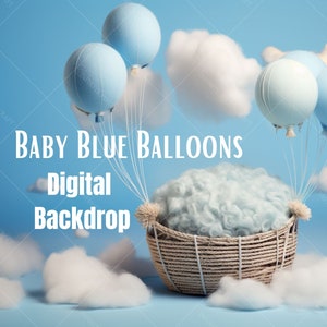 BABY BLUE BALLOONS Newborn Digital Backdrop, Baby Shower Photography, Clouds Baby Background, Studio Photoshoot, Kids Photoshop Overlay, Jpg