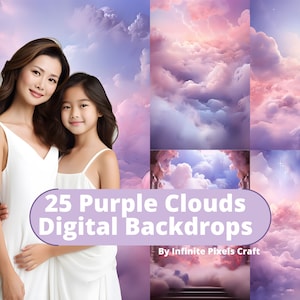 PURPLE CLOUDS BACKDROPS, 25 Pink Sky Overlays, Fine Art Textures, Maternity Photoshoot, Newborn Photography, Cute Candy Backdrops Bundle