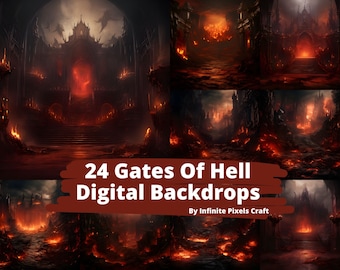 GATES OF HELL Digital Backdrops, 24 Halloween Backgrounds, Devil Hell Photography, Scary Halloween, Lava Backdrop, Fallen Angels, Spooky