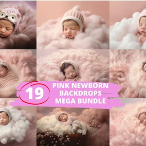 PINK CLOUDY NEWBORN Bundle, 19 Digital Backdrops, Face Insert Newborn, Baby Shower Backgrounds, Kids Photography, Studio Photoshoot, Jpg Png