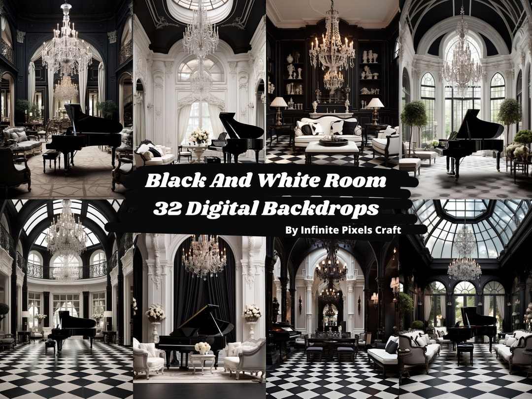 Elegant Room Digital Backdrops, Black and White, Photoshoot Overlays ...