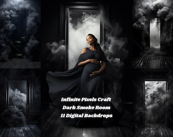 DARK SMOKE ROOM Digital Backdrops, 11 Maternity Digital Backgrounds, Black Frame Maternity Backdrop Overlay, Studio Photography, Fine Art