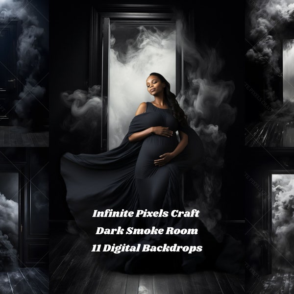 Décors numériques CHAMBRE DARK SMOKE, 11 arrière-plans numériques de maternité, superposition de toile de fond de maternité cadre noir, photographie de studio, beaux-arts