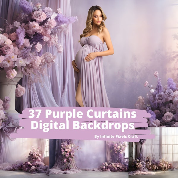 37 Purple Curtains Digital Backdrops, Maternity Background, Photoshop Overlay, Wedding Photo