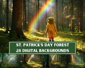 St. Patrick's Day Forest Backdrops, Rainbow, Leprechaun, Photography (Digital Download)