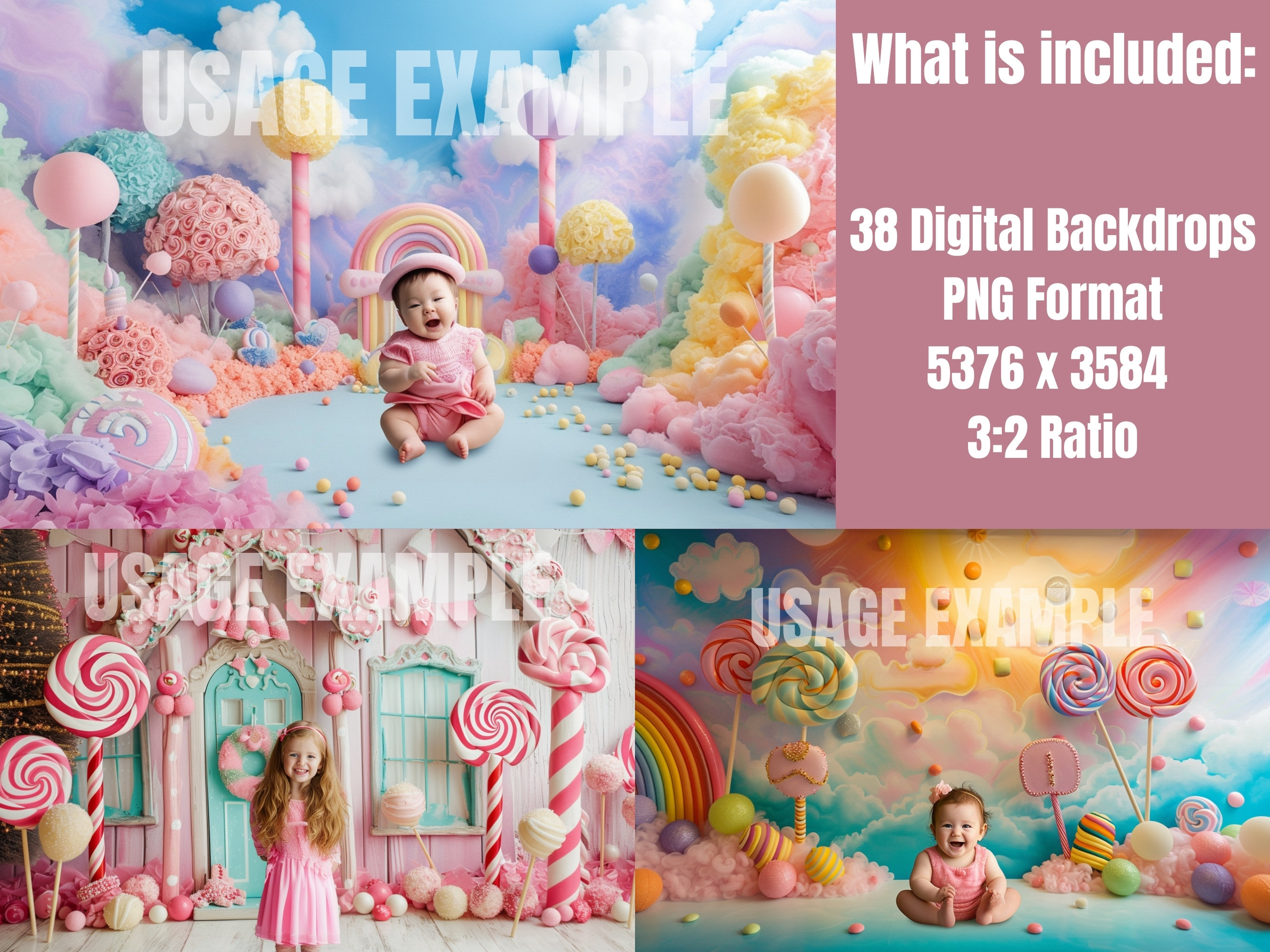 38 CANDY PINK BACKDROPS, Digital Backgrounds Bundle, Newborn ...