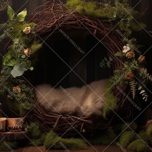 NEWBORN FOREST FLORAL Digital Background, Kids Photography Backdrop, Baby Shower Overlay, Woodland Toddler Photoshoot, Photoshop, Jpg