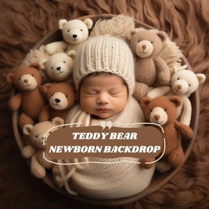 TEDDY BEAR Newborn Backdrop, Face Insert Digital Background, Baby Shower Digital Backdrop, Newborn Photoshoot, Newborn Teddy Bear Head PNG