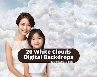 21 WHITE CLOUDS OVERLAYS, White Sky Backdrops, Heaven Backgrounds, Maternity Backdrop, Photoshop Overlay, Fine Art Textures, Clouds