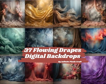 Silk Fabric Drapes Digital Backdrop, Flowing Curtains, Wedding, Maternity (PNG Download)