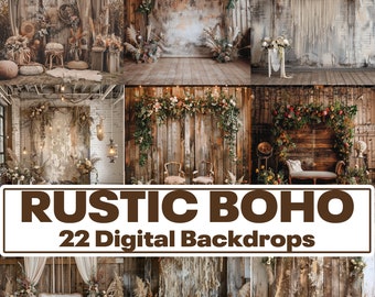 Rustic Boho Digital Backdrops, Fine Art Textures (PNG)
