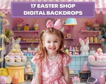 17 Easter Shop Photography Backdrops, Spring Photo Overlays (Digital Download)