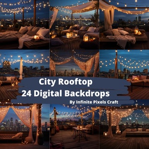 24 City Rooftop Digital Backdrops, Maternity Background, City Mockup, Rooftop Backdrop, Night City Background