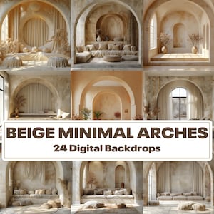 24 BEIGE MINIMAL ARCHES, Digital Backdrops Bundle, Photoshop Overlay, Maternity Photoshoot, Fine Art Textures, Studio Photography Background