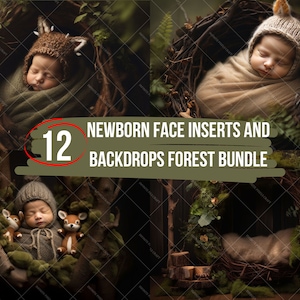 FOREST FLORAL NEWBORN Bundle, 12 Digital Backdrops, Wood Land Baby Backgrounds, Newborn Photography, Kids Photoshoot Overlay, Photoshop, Png