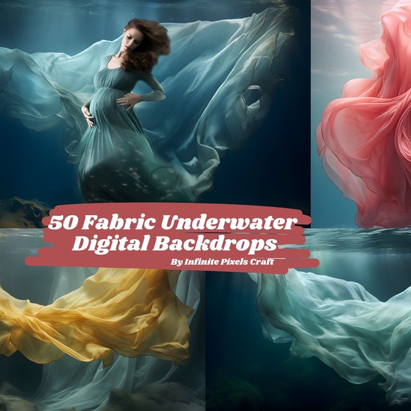50 Fabric Underwater Digital Backdrops, Flowing Silk Background, Cloth Photoshop Overlay, Maternity Photography, Studio Photoshoot, Bundle