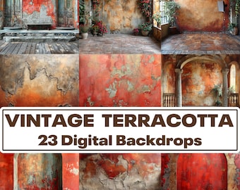 Vintage Terracotta Texture Digital Backdrops, Photography Studio (23 PNG)