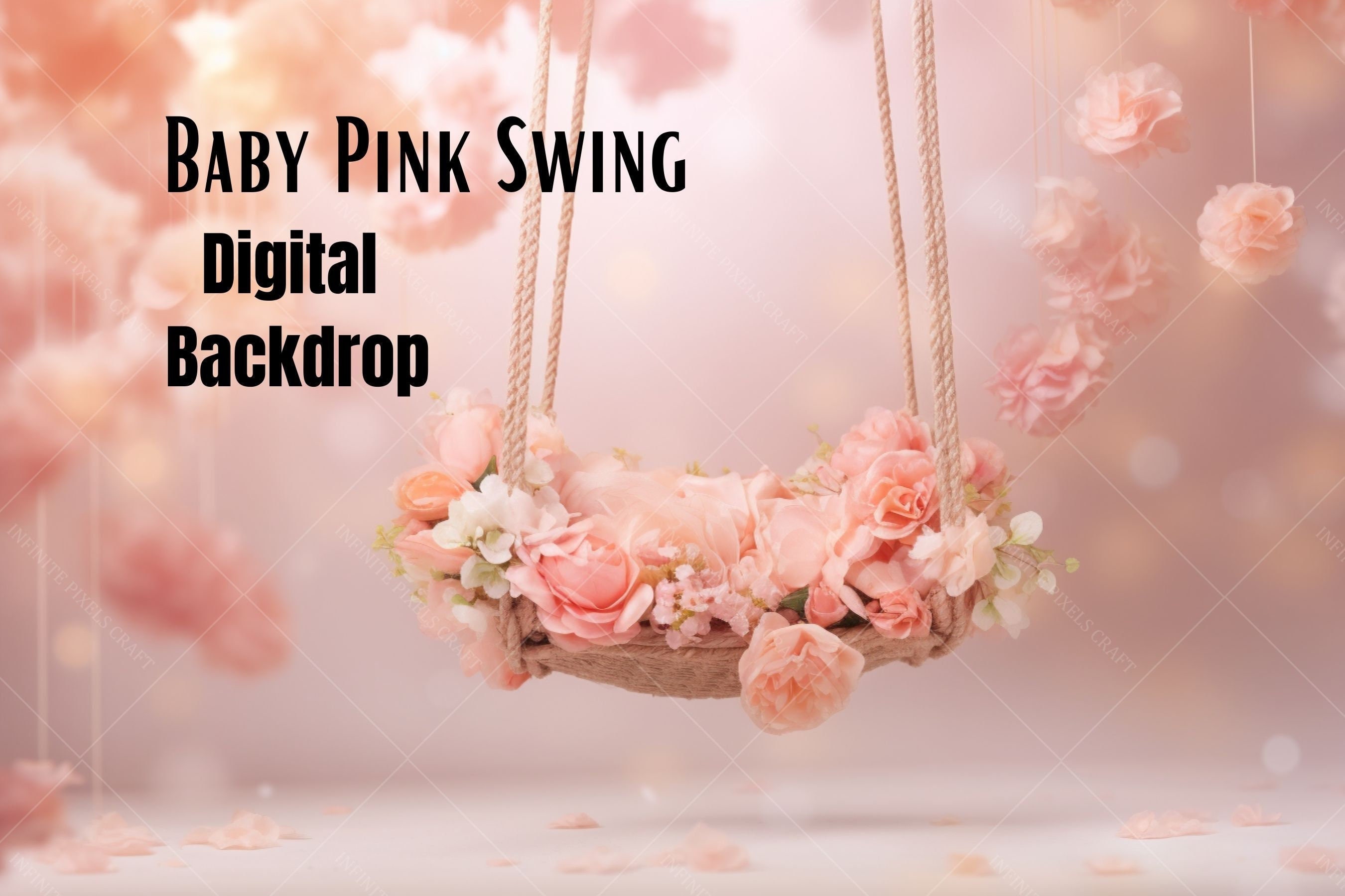 BABY PINK SWING Newborn Digital Backdrop, Baby Shower Photography, Studio Photoshoot Overlay, Pink Floral Background, Photoshop Jpg Download