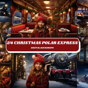 CHRISTMAS POLAR EXPRESS Digital Backdrops, 24 Snow Backgrounds, Kids Photography, Photoshop Overlay, Studio Photoshoot, Family Holiday, Png