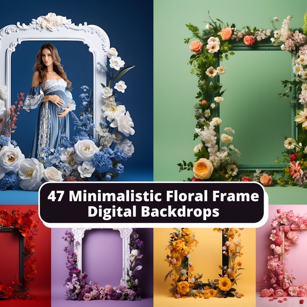 47 MINIMALISTIC FLORAL FRAME Digital Backdrops, Maternity Background, Wedding Photo, Photoshop Overlays, Flower Arch Frame, Png Fine Art