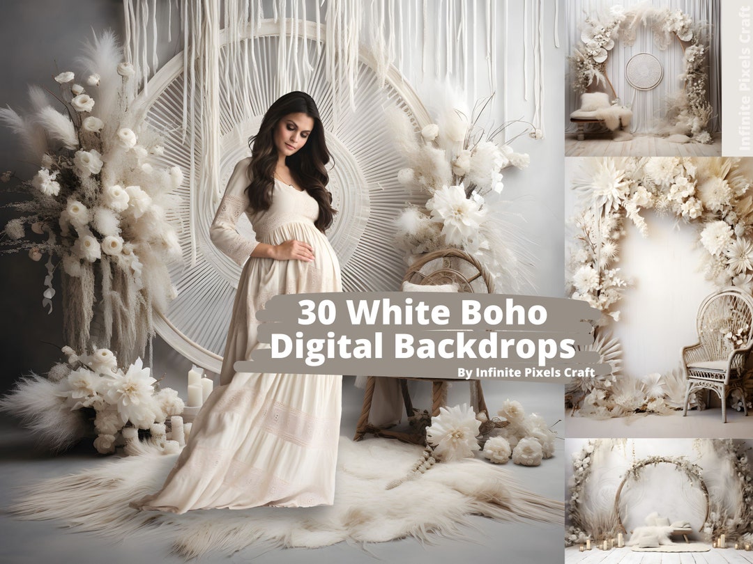 30 White Boho Digital Backdrops, Maternity Background, Photoshop ...