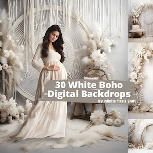 30 White Boho Digital Backdrops, Maternity Background, Photoshop Overlay, Studio Photoshoot, White Creamy Room, Fine Art Backdrops, Png
