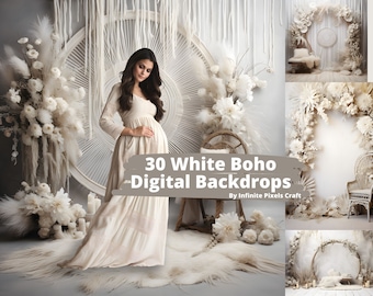 30 weiße Boho-Fotografie Kulissen, cremefarbenen Raum, Mutterschafts-Foto-Shooting (PNG)