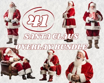 SANTA CALUS OVERLAY Bundle, 41 Digital Christmas Overlays, Photoshop Editing, Studio Photoshoot, Family Photography, Holiday Season Backdrop