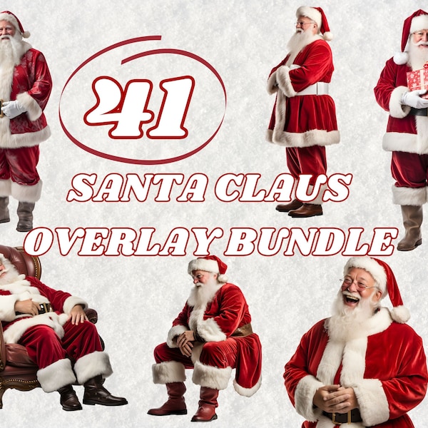 SANTA CALUS OVERLAY Bundle, 41 digitale Weihnachts-Overlays, Photoshop-Bearbeitung, Studio-Foto-Shooting, Familienfotografie, Weihnachtszeit Hintergrund