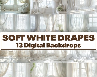 Soft White Drapes Digital Backdrops, Photography Textures (PNG)