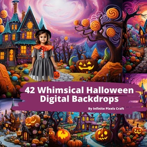WHIMSICAL HALLOWEEN BACKDROPS, Halloween Photography, Digital Backgrounds, Horror Background, Kids Halloween Backdrop, Scary Printable Art